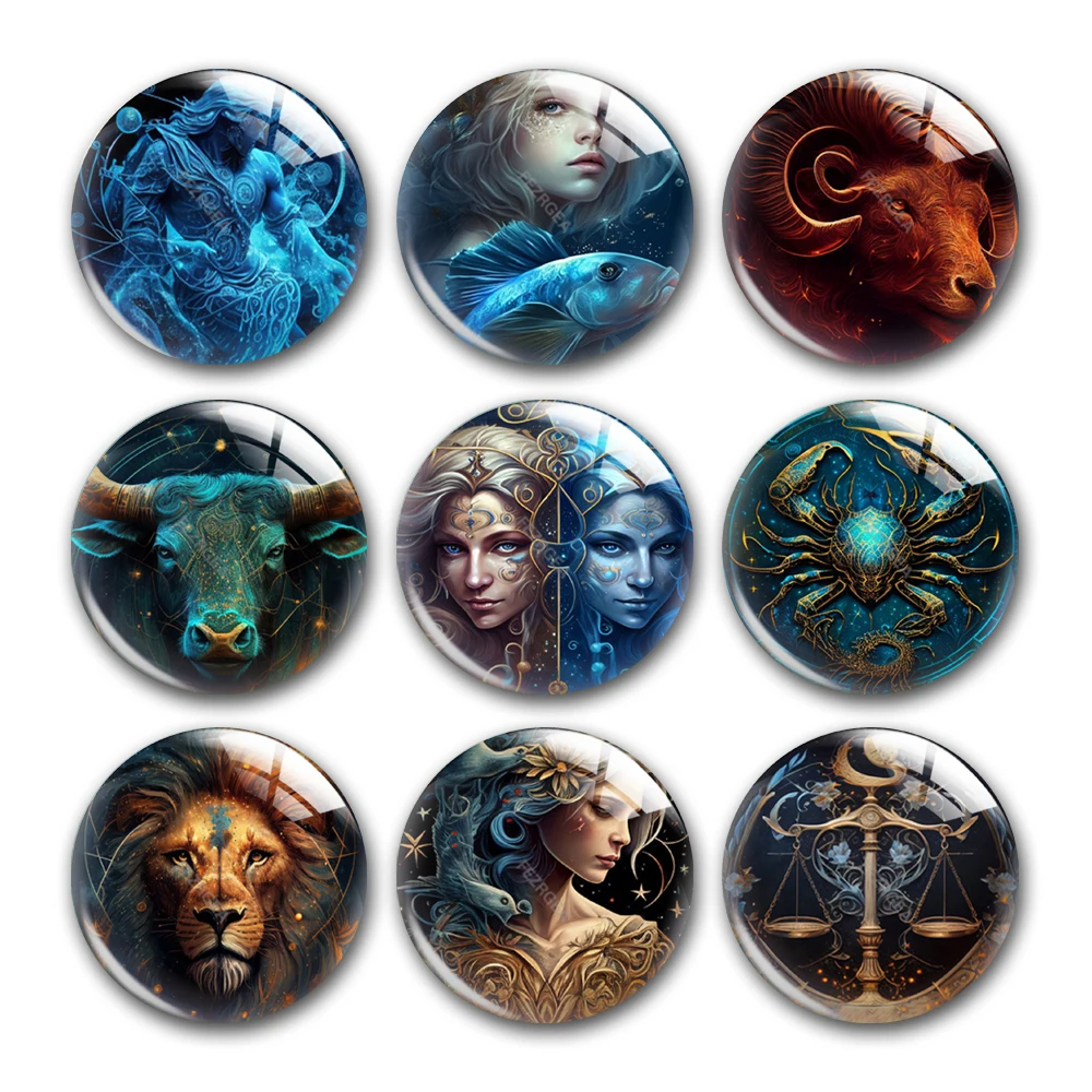 

Handmade 12 Constellation Zodiac Sign Photo Glass Cabochon Charms Demo Flat Back Cameo For Diy Jewelry Making Accessories