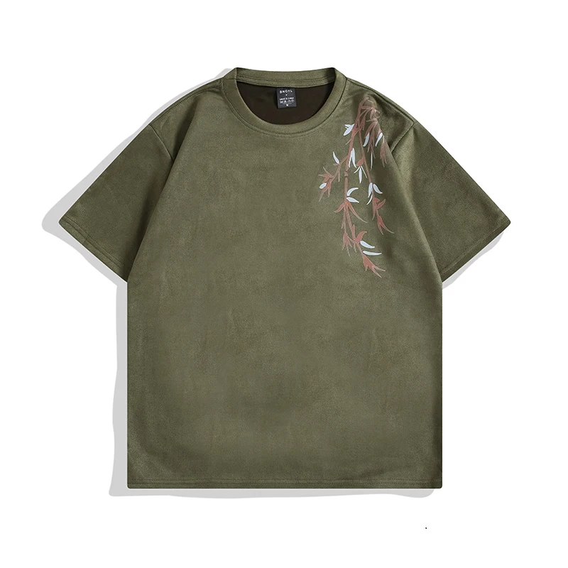 

Мужская замшевая футболка с бамбуковым принтом, с коротким рукавом