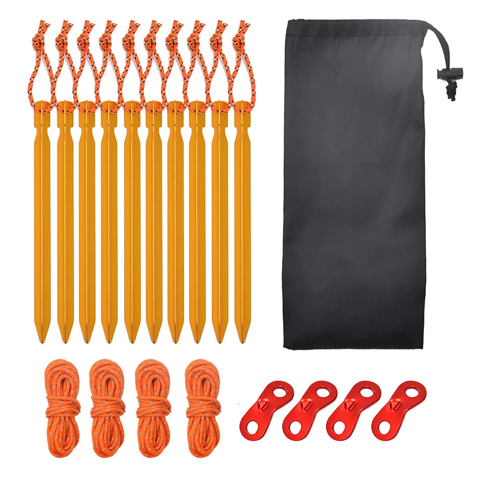 10Pcs/lot 18cm Aluminum Alloy Tent Pegs Tent Nail Tent Wind Rope Buckles Tent Rope Set Canopy Stakes Ground Camping Tent 5