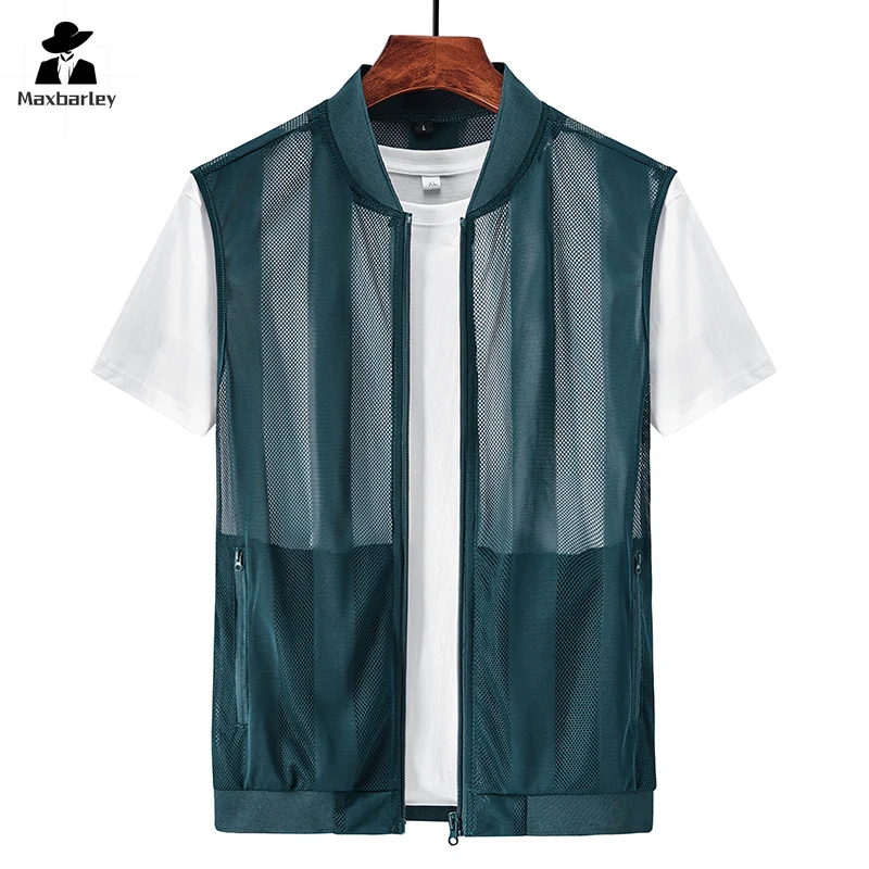 Men Summer Mesh Vest Quick-dry Breathable Multi-pocket Outdoor Fishing Hiking Sleeveless Jacket With Zipper Pockets Work Jacket