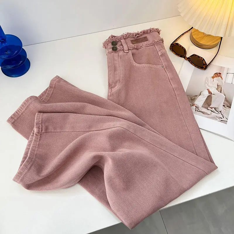 Dirty Pink Wide Leg Jeans For Women CalçAs High Waisted Slim And Floor Mopping Straight Leg Women's Pants Pantalones De Mujer