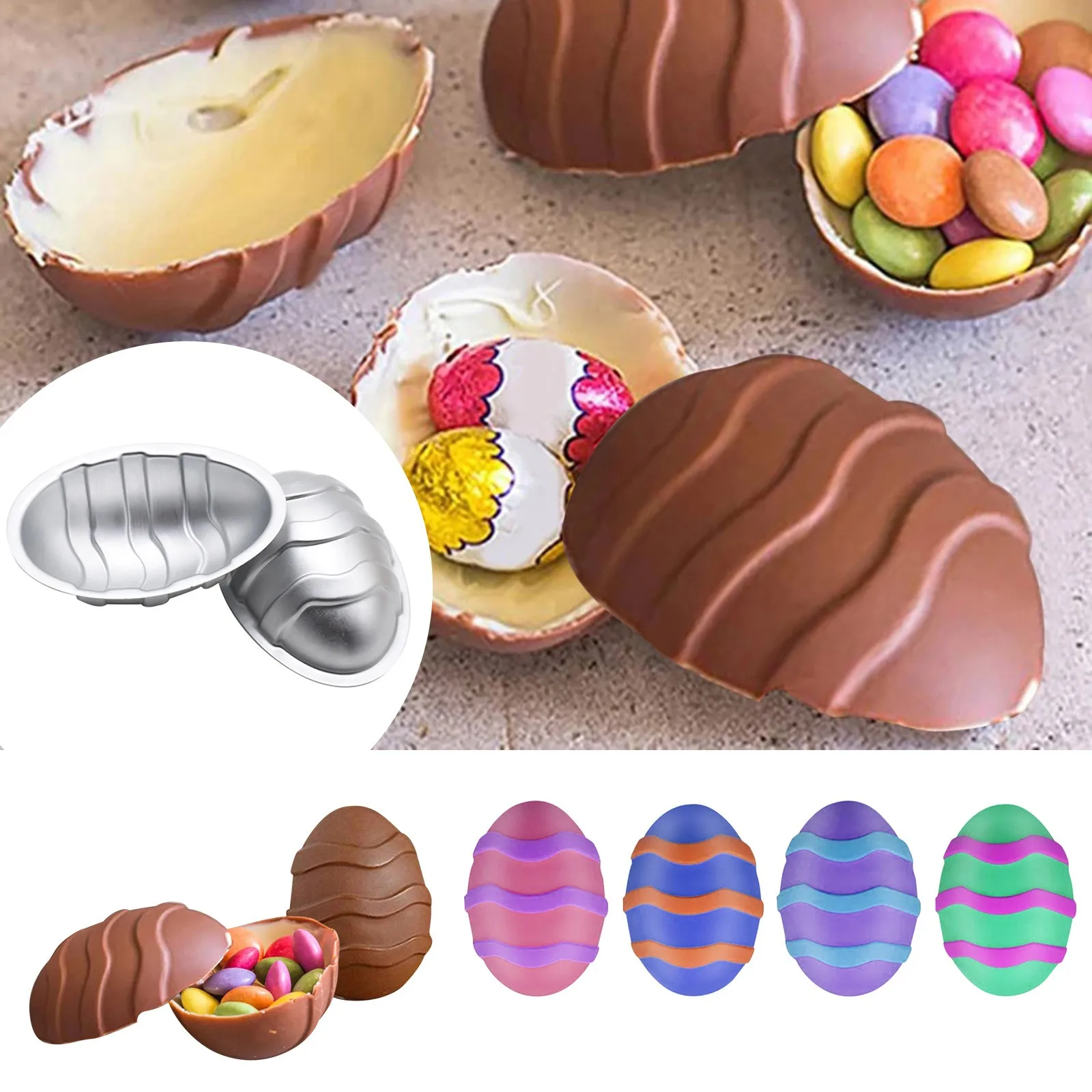 

3D stainless steel Chocolate Molds Happy Easter half Egg DIY Chocolate Mould Baking Pastry Bakery Festival Confectionery Tools