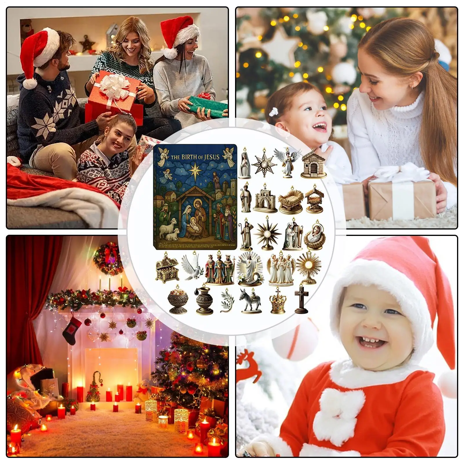 Christmas pendant Advent calendar 24-Pendant Nativity of Jesus Countdown Calendar Nativity Figurine Set, Nativity Playset