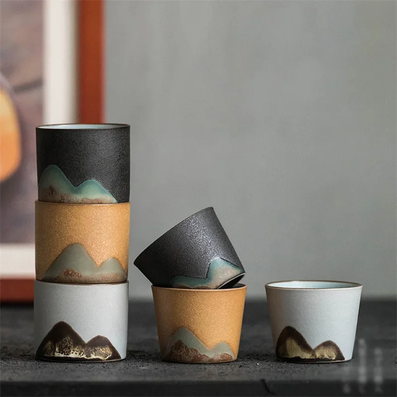 50ml/55ml Hand drawn mountain shape teacup Retro Ceramic Tea cup Kung Fu Tea Set Coffee Cup Small Water Cup Porcelain Teaware tea cup