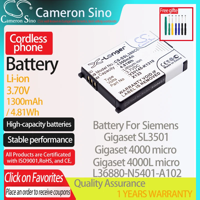 Batteria Cameronsino Per Siemens Gigaset Sl3501 Gigaset 4000 Micro M1 Adatto Per Batteria Telefono Cordless Siemens L36880-N5401-A102