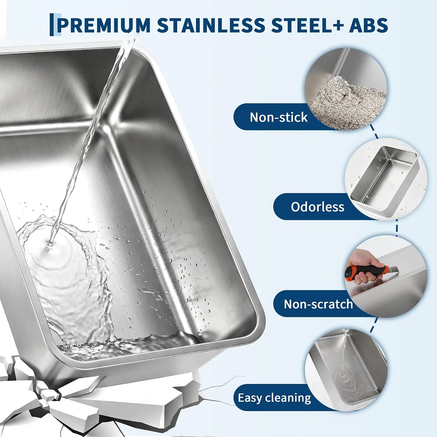 Dog-Proof Fully Enclosed Stainless Steel Litter Box with Lid | Enclosed, High Sided, Front Entry & Top Exit, Leak Proof Design, Scoop Included, Great for Large & Multi-Cat Homes - Pink