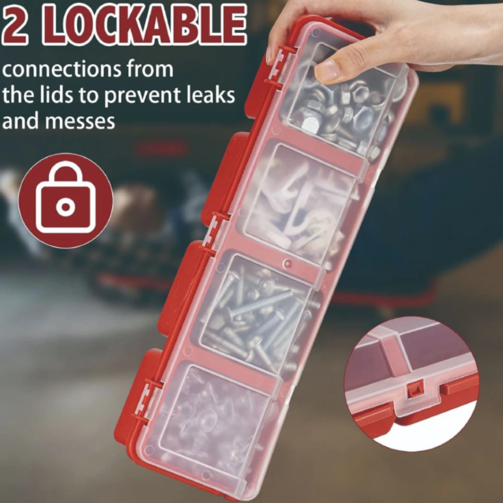 4칸짜리 작은 나사 부품 정리함, 전자 하드웨어 액세서리용 경사진 뚜껑 포함