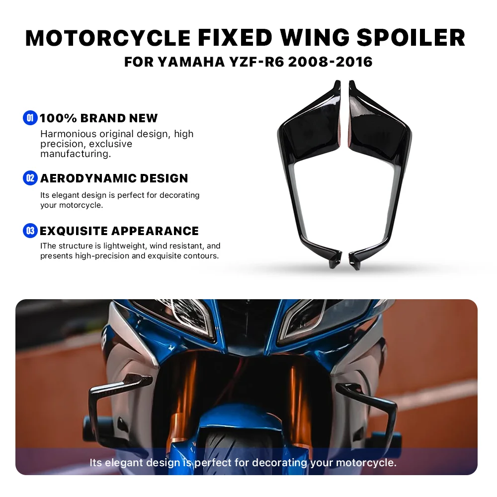 야마하 YZF-R6 YZFR6 2008-2016 ABS 플라스틱 프론트 에어로다이나믹 윙용 모터사이클 사이드 윙렛 고정 날개 스포일러 페어링 키트