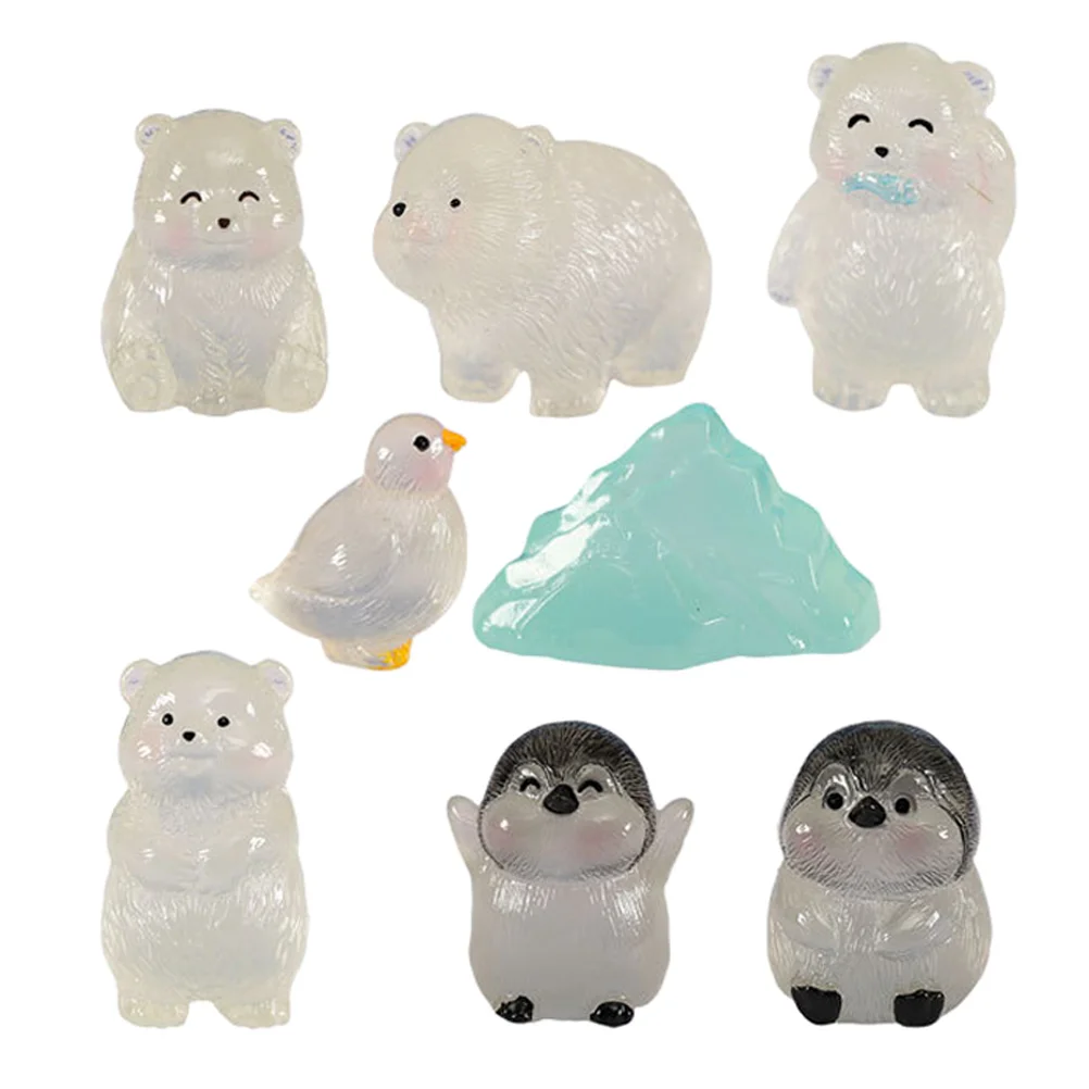 

Luminous Mini Figurines Mini Resin White Bear Penguin Cute Glow The Dark Polar Bears