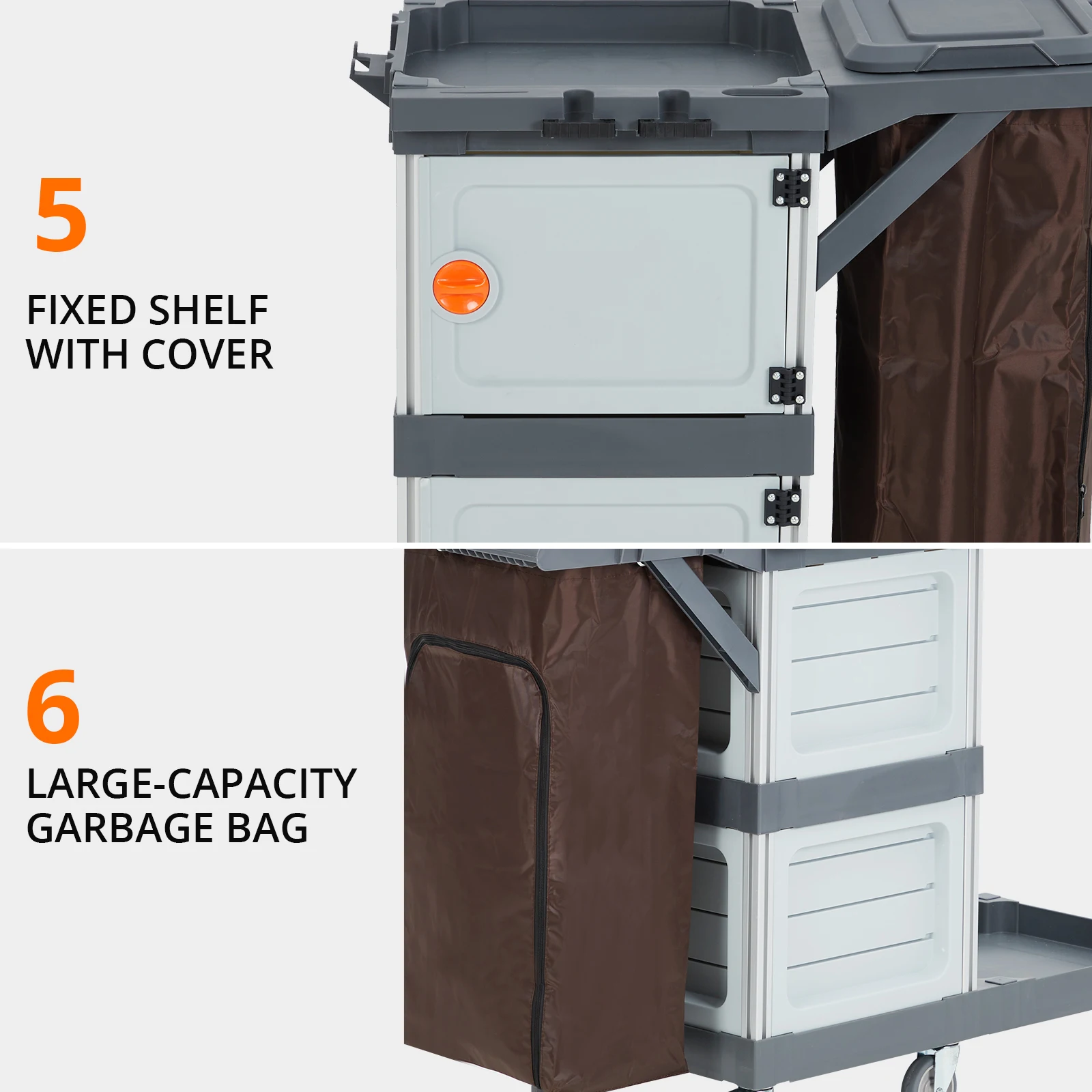 Double Cabinet With Trash Cover Cleaning Trolley Multi-Purpose Engineered Plastic Housekeeping Cart Bag Hand Push Utility Cart
