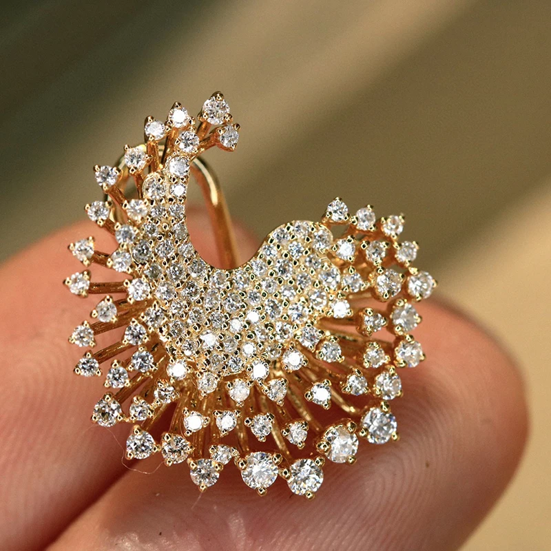 Aazuo Real Jewelry 18K Pure Yellow Gold Real Diamonds 1.2ct Luxury Flower Earring For Woman Upscale Trendy Wedding Engagement