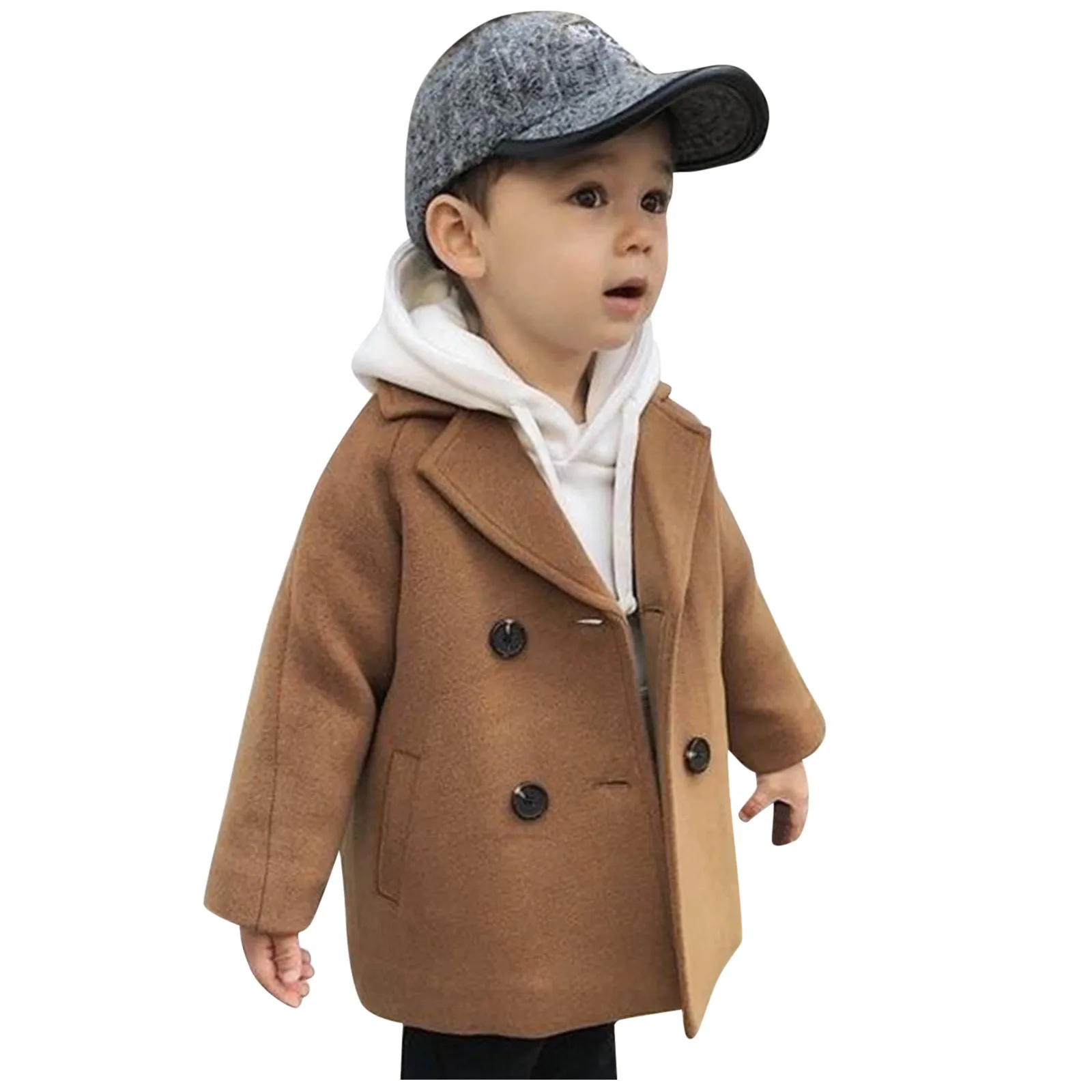 Boys Girls Coat Toddler Baby Notched Breasted Plaid Trench Wool Puff Size 10