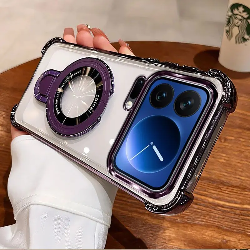 Luxury Electroplating Transparent Silicone Stand TPU Cover
