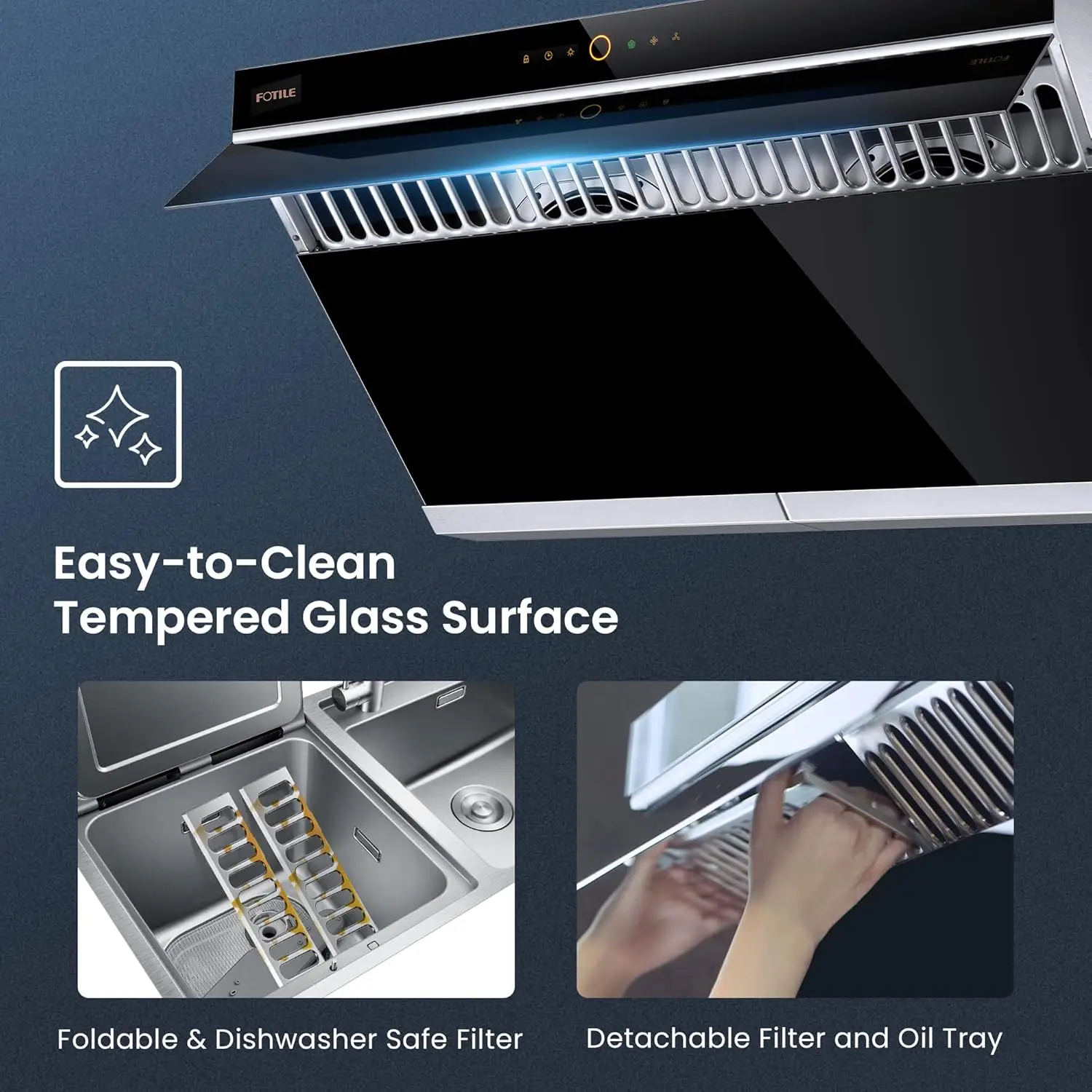 JQG9006 36" Under-Cabinet or Wall-Mount Range Hood Dual DC-Motor Slant Vent Series Motion Activate Touchscreen 4
