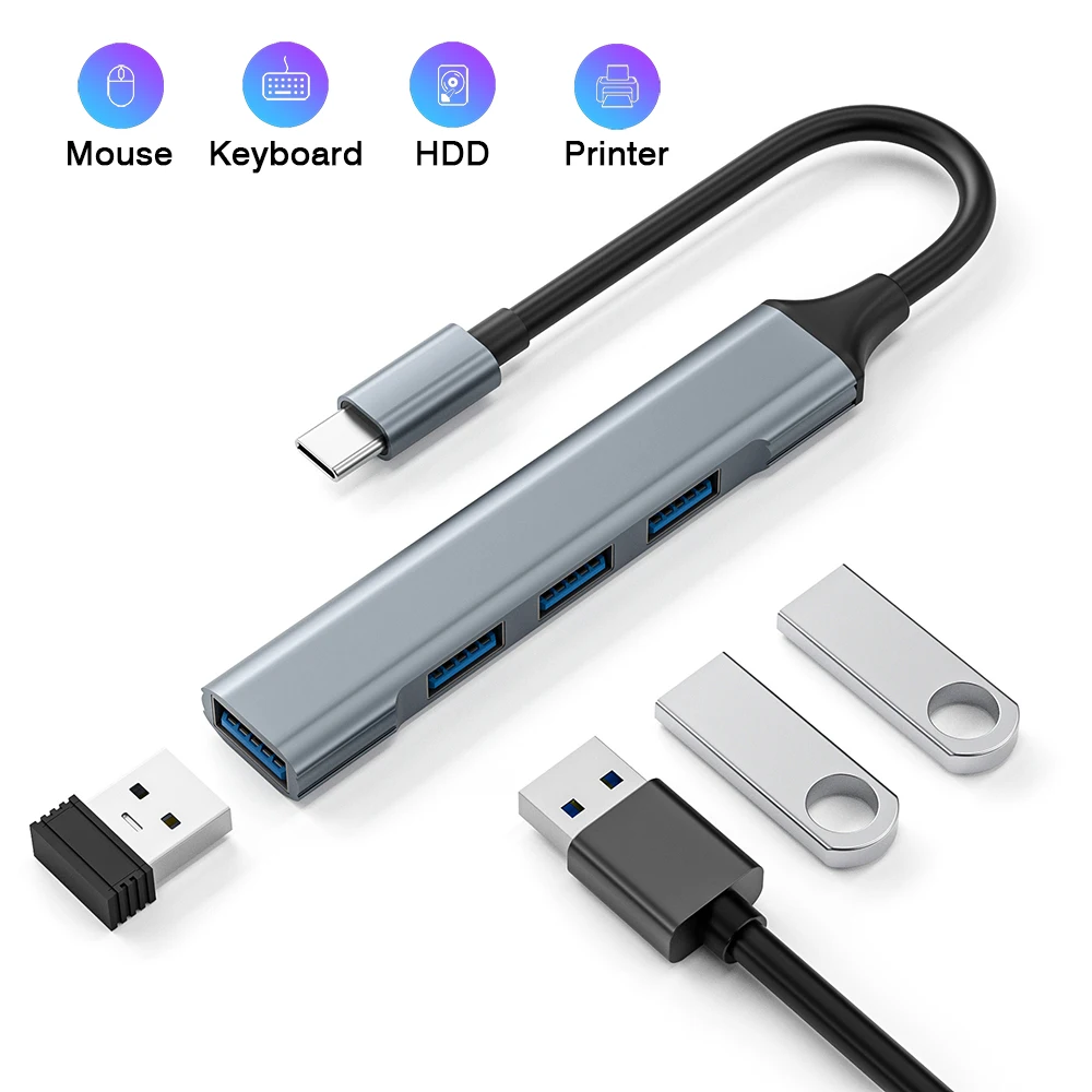 USB 3.0 허브 유형 C 4 포트 USB 허브 USB3.0 어댑터 멀티 분배기 Macbook Pro Air PC 노트북 용 PD 100W 고속 5Gbps