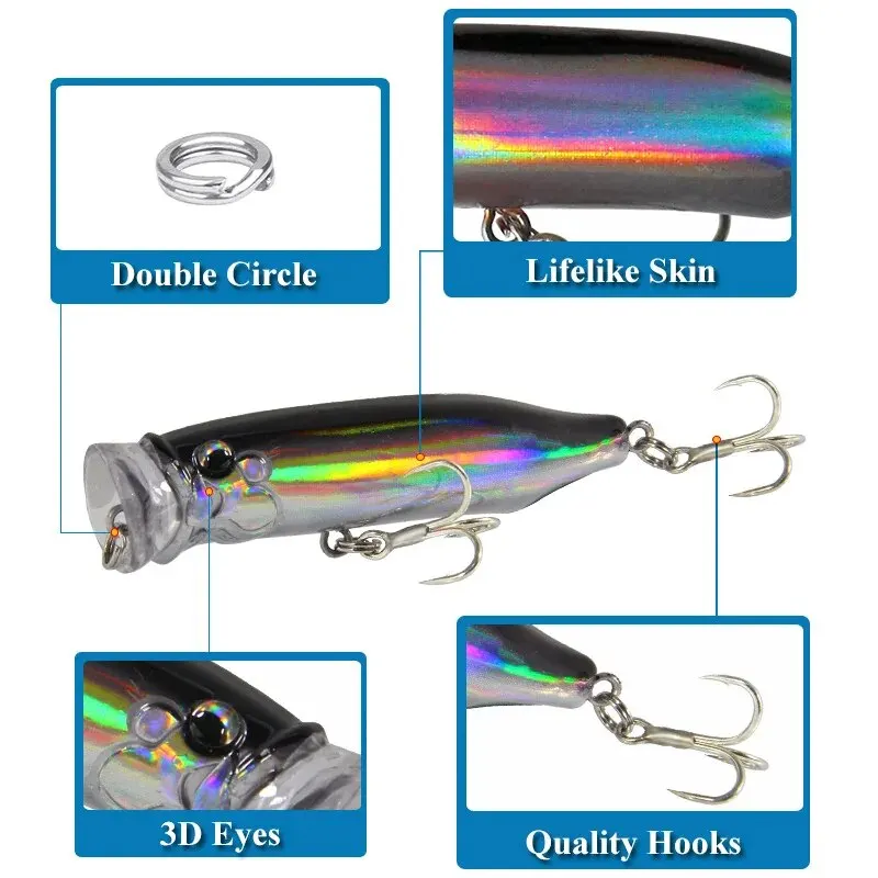 1Pcs Fishing Lures 7cm/9.4g Popper Bait 2024 New Topwater Plastic Artificial Hard Bait Crankbait Wobblers Perch Fishing Tackle 5