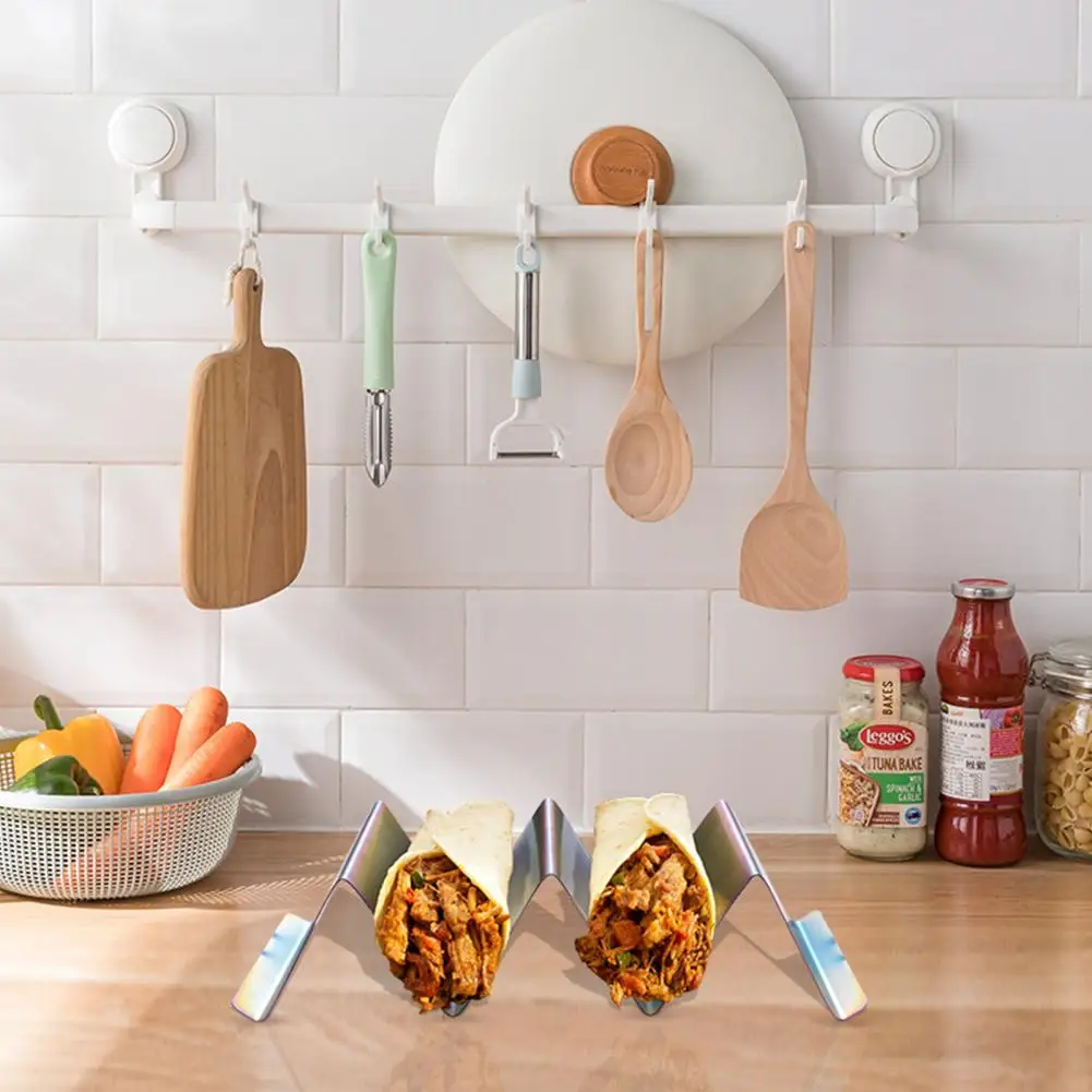 Taco Holder Easy Stainless Steel Taco Holder Non-stick Reusable Pancake Stand Burrito Tray Dishwasher Microwave Holding
