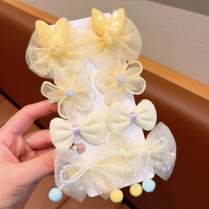 8PC Baby Hair Accessories Children's Bow Hairpin Princess Girls Mesh Hair Bangs Clip Hair Pin New Cute newborn baby photography props girls white gift theme set mesh blanket lace outfit set decotation studio shooting photo props