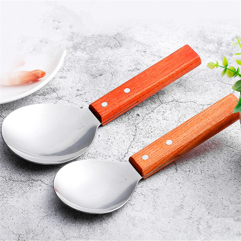 304 Stainless Steel Rice Spoon Wooden Handle Kitchen Shovels Thick Anti-scalding Mixing Spoons Table Service Non-stick