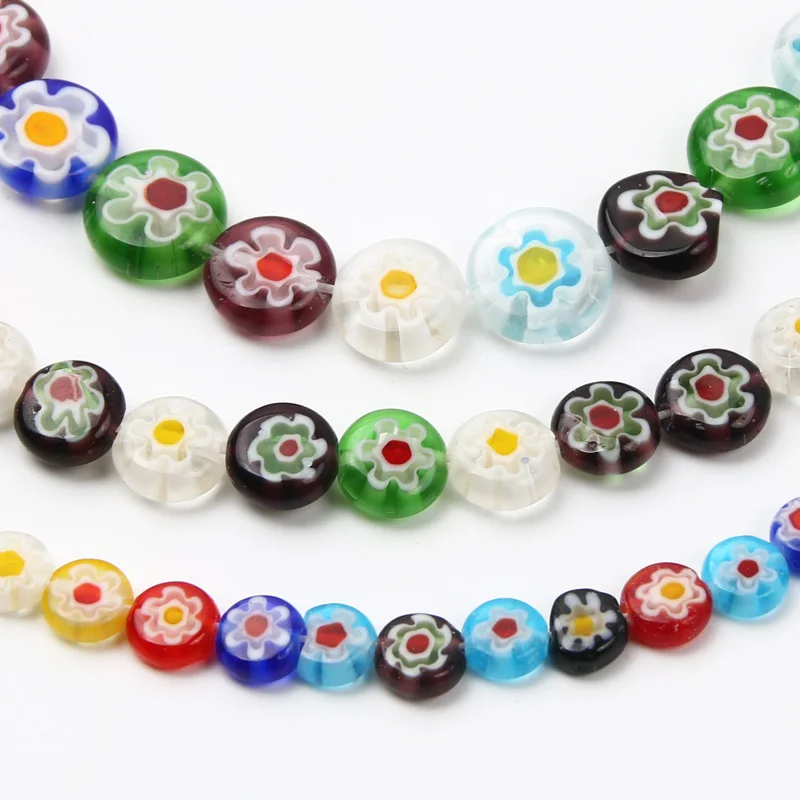 Millefiori Lampwork 꽃 비즈 유약 유리 구슬 보석에 대 한 플랫 라운드 느슨한 스페이서 비즈 DIY 공예 액세서리 만들기