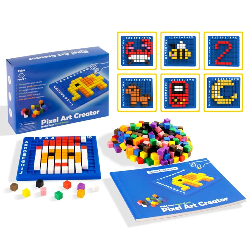 Children Pixel Block Puzzles Board Game Toys Montessori Logical Thinking Training Matching Game Pixel Art Cube Educational Toys
