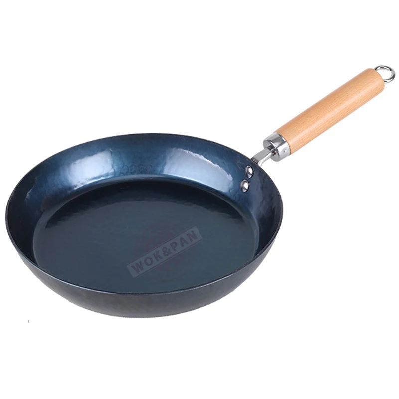 

Hammered Iron Skillet 20/24/26/28cm Blue Iron Pans with Detachable Wooden Handle No Nonstick Coating Frying Omelette Frying Pan