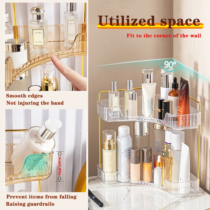 1 cosmetic storage rack, multifunctional 90 ° corner storage rack, high-quality transparent PET material counter dressing table 4