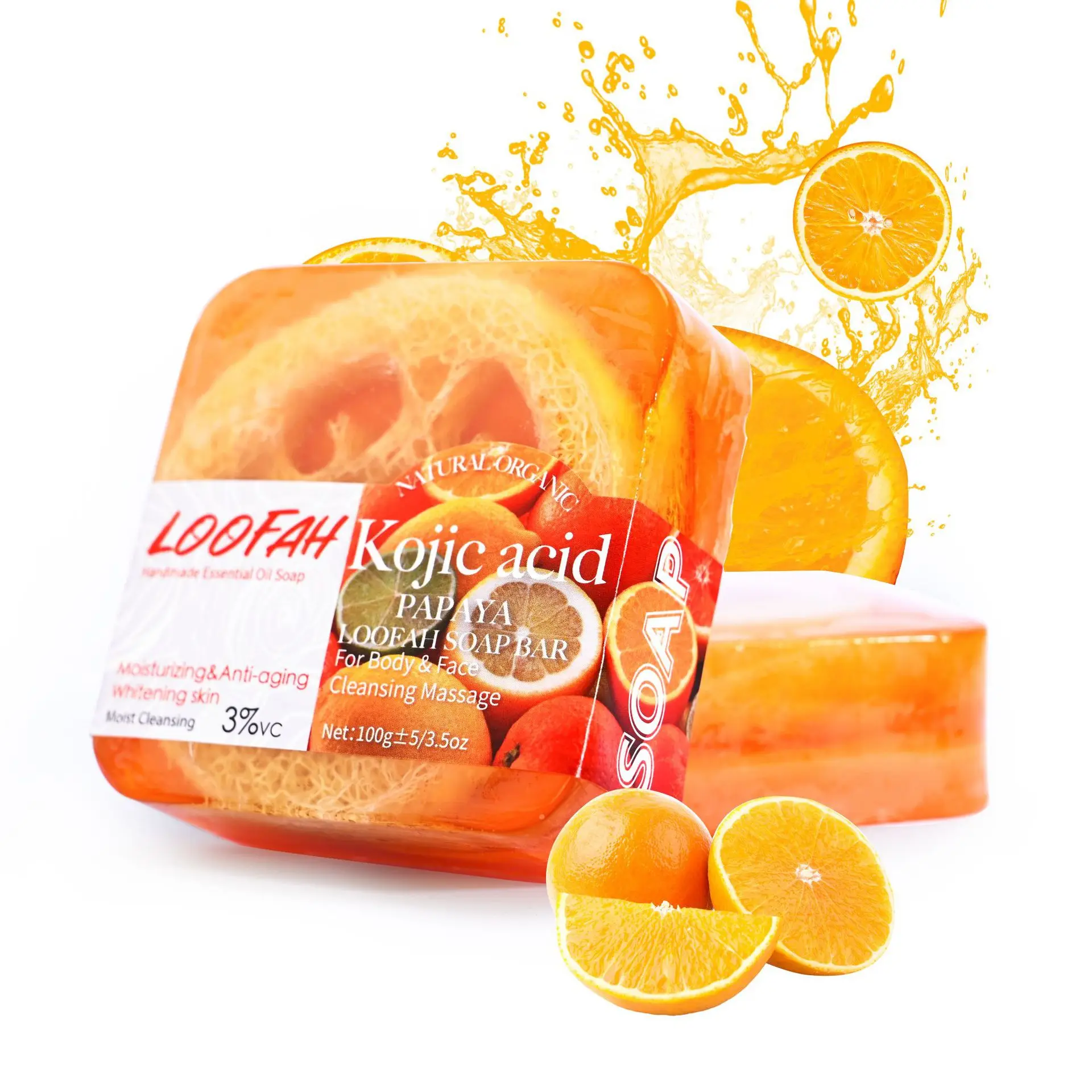 New Arrival Lemon Loofah Soap 100g Handmade Essential Oil Soap with Loofah Lavender Soap Rose Soap Kojic Acid Soap Turmeric Soap