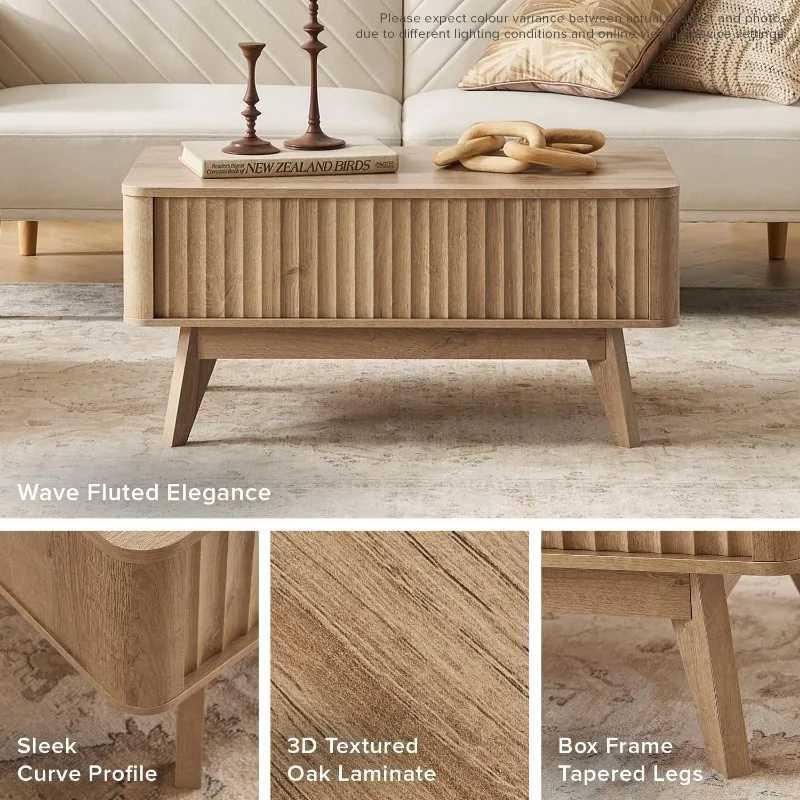 Top coffee table, living room, mid-century, modern farmhouse, lifting countertop and hidden storage, recessed panels 3