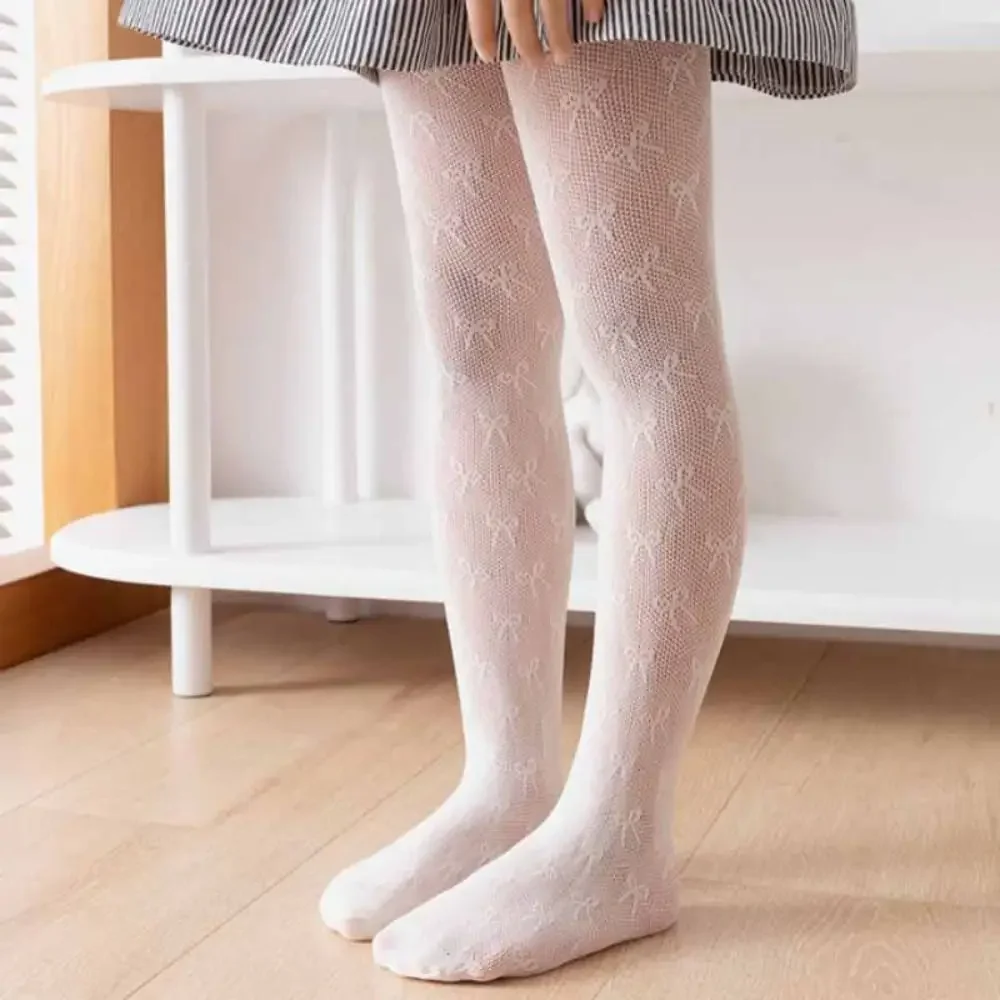 Soft Bow Children Pantyhose Mesh Princess Lace Stockings Summer White Thin Leggings Baby