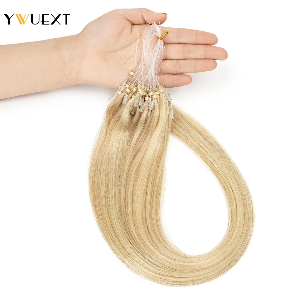 

YWUEXT Balayage Blonde Micro Loop Hair Extensions 12-24 inches Machine Remy Micro Ring Human Hair Natural Straight Loop Hair 50s