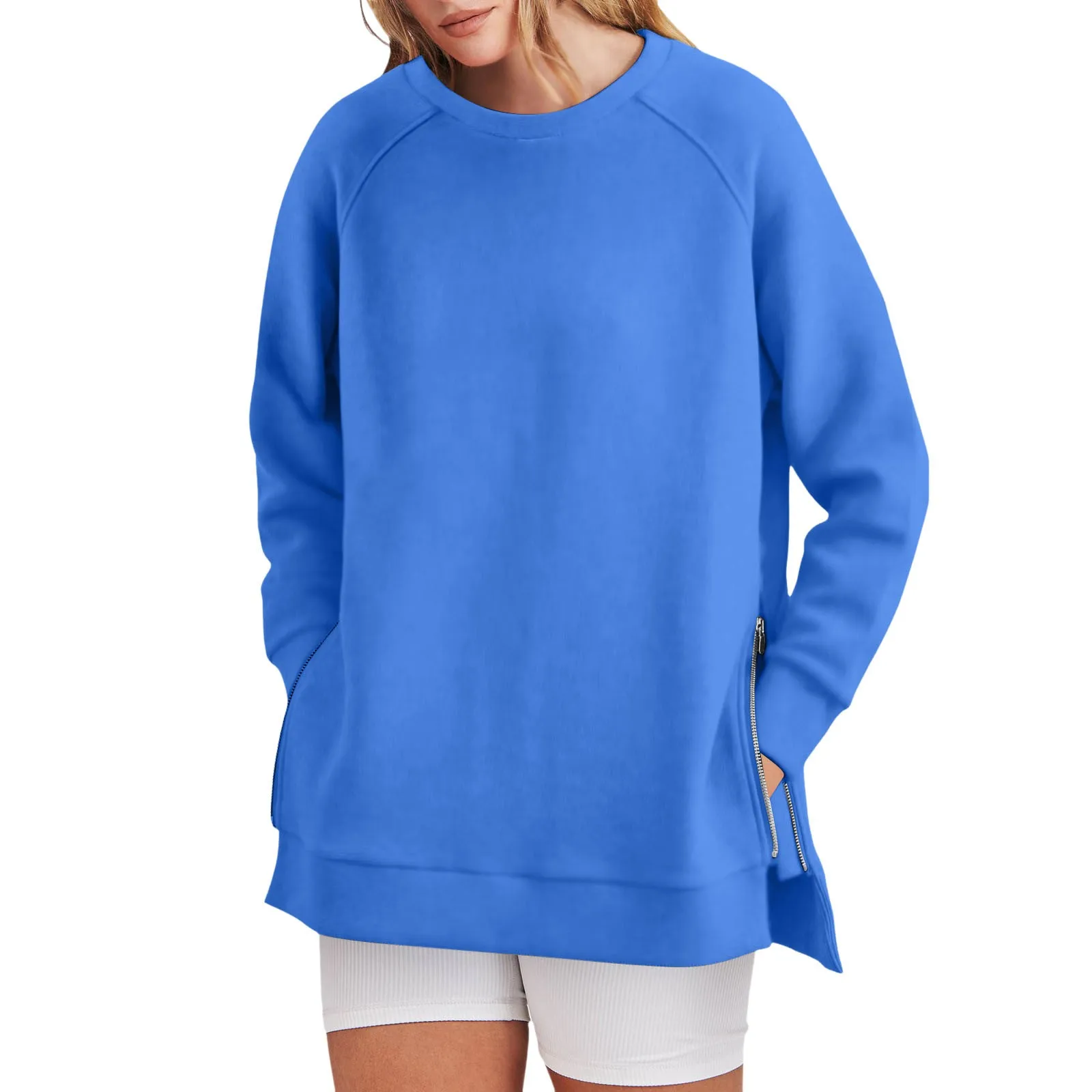 

Women's Sweatshirts Long Sleeves Long Fit Tops Crewneck Soft Pullovers Side Zip Shirts Sweatshirts Cute Sweatshirt