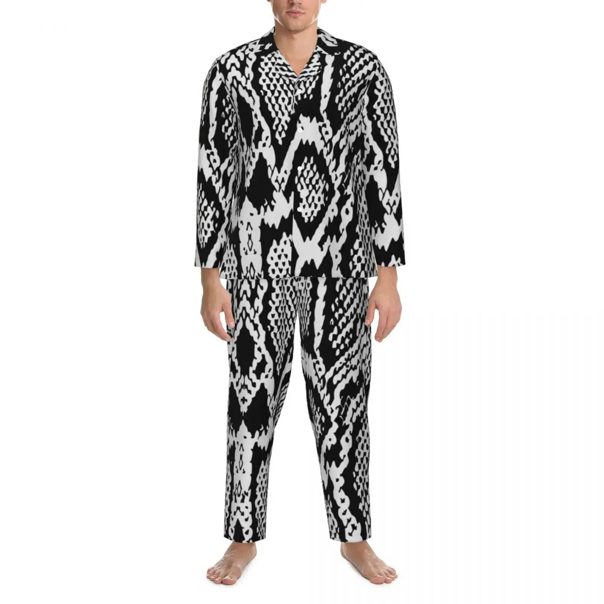 

Pajamas Man Black Snakeskin Texture Bedroom Sleepwear Toxical Large Cobra And Boa 2 Pieces Pajama Sets Soft Oversized Home Suit