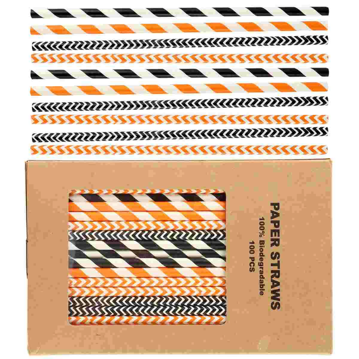 100 Pcs Kraft Paper Straws Disposable Patterned Halloween Drinking Party Coffee Tea Cocktail Unique Gatherings
