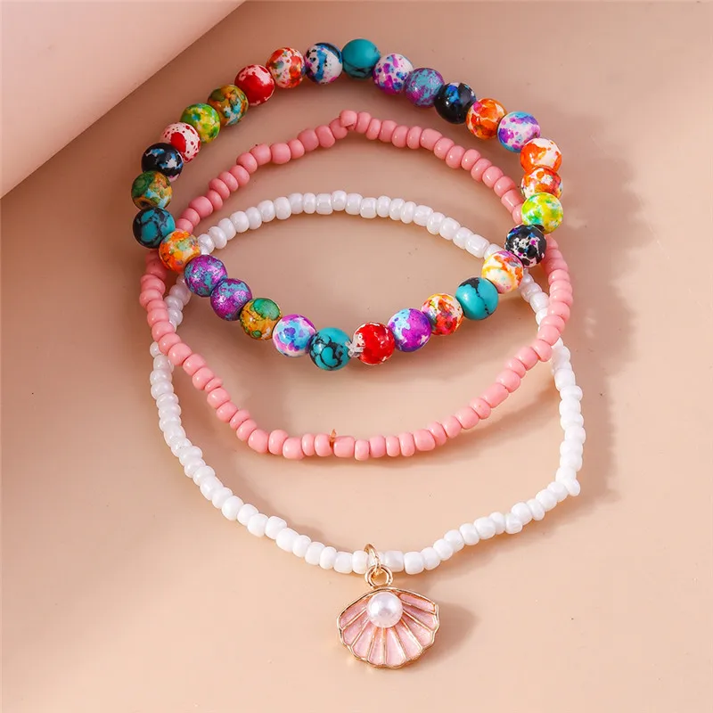 Aihua 3pcs/set Summer Beach Colorful Beaded Bracelets Set For