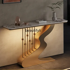 Italian Light Luxury Stone Plate Console Living Room Aisle Doorway Cabinet Console Tables Stainless Steel