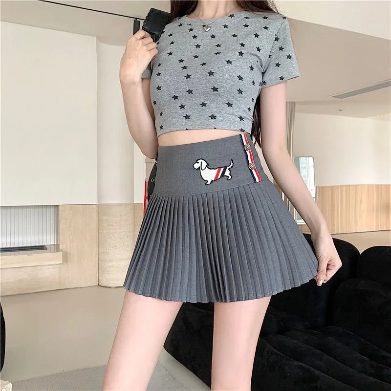 여성용 럭셔리 브랜드 골프 스커트, 2024 여름 신상 미니 스커트, 한국 골프 의류 패션, 자수 플리츠 스커트 