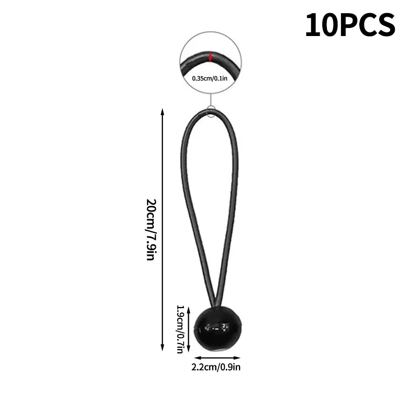 10/50pcs Black Bungee Ball Rope Camping Equipment Elastic Tent Canvas Fixing Tarpaulin Awning Canopy Heavy Duty Tarp Tie Down
