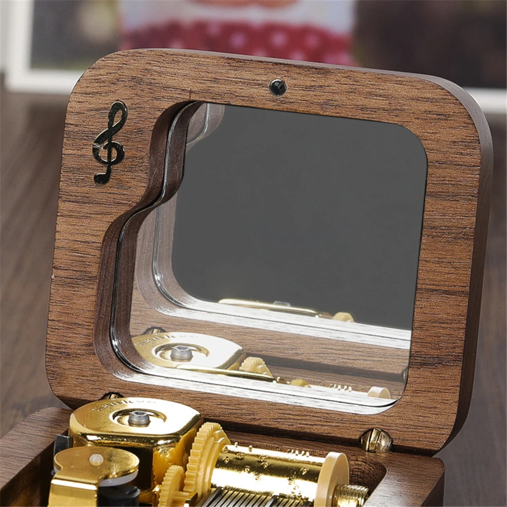 Wooden Music Box 18 Tone Clockwork Musical Box with Mirror Maple Wood Romeo and Juliet Little Star Birthday Gifts for Girlfriend