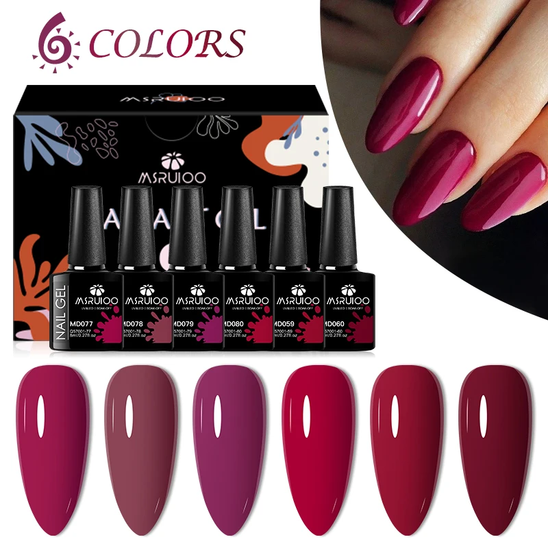 MSRUIOO 8ml Sparkly Rose Red Pink Gel Nail Polish Nail Supplies Vernis Semi Permanent Nail Art Varnish Manicure Soak Off UV Gel 4