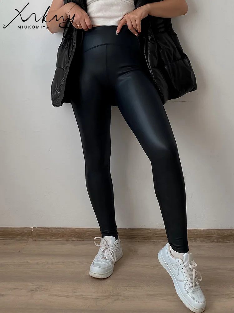 Women Leather Pants Warm Fleece Winter Black PU Trousers Fleeced Leather Leggings