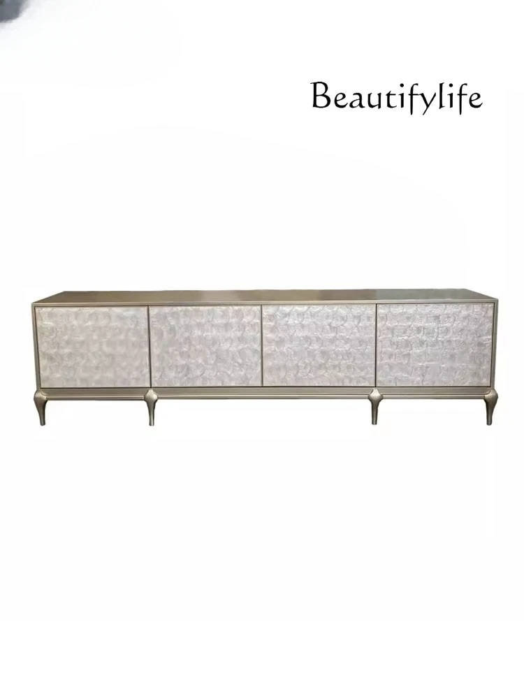 

American Light Luxury TV Cabinet Modern Simple Small Apartment Shell Door Solid Wood TV Cabinet Tea Table Combination