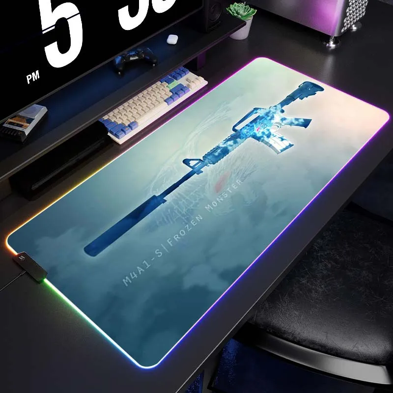 

RGB HD Print CS GO Gamer Mouse Pad Luminous Large Mousepad LED XXL Non-slip Mouse Mat Gaming Accessories Keyboard Pads 100x50cm