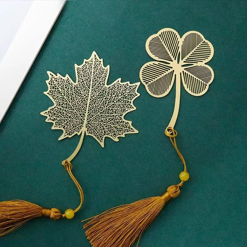 Gold Color Leaf Shape BookmarksWith Tassel Fashion Hollow Lotus Shape Book Marks Student Stationery School Office Supplies Gifts bookmarks stationery supplies