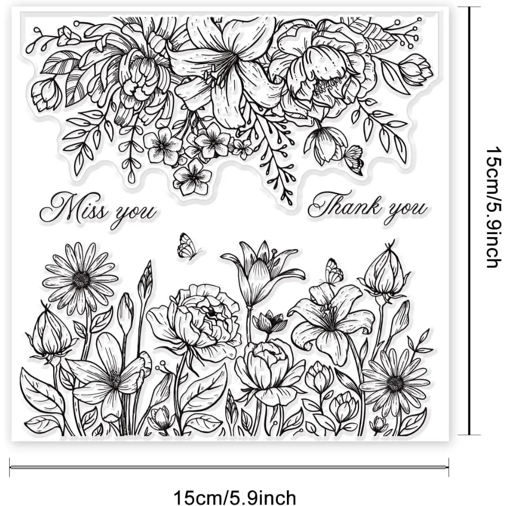 1pc Flower Background Clear Stamps Leaves Rubber Stamps