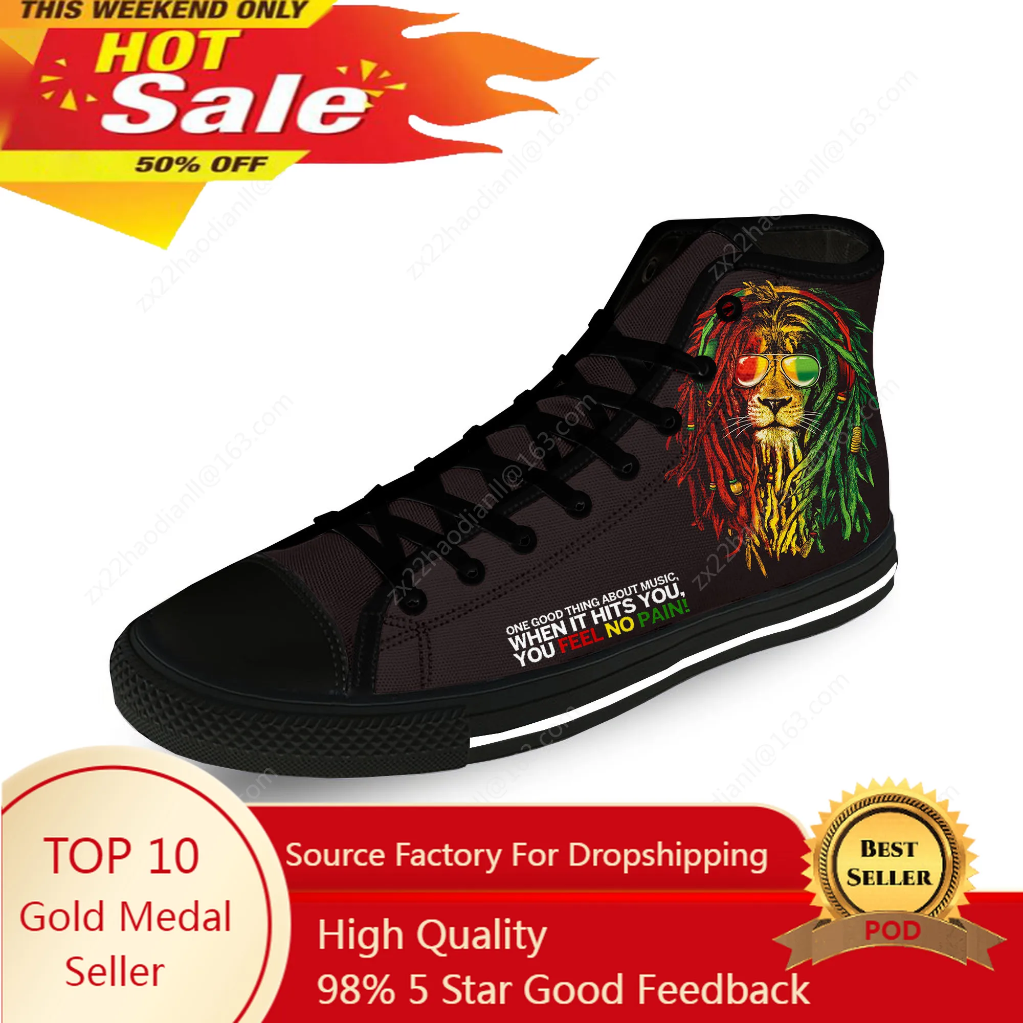Reggae Rastafarian Rasta Rastafari Lion Casual Cloth 3D Print High Top Canvas Shoes Men Women Lightweight Breathable Sneakers