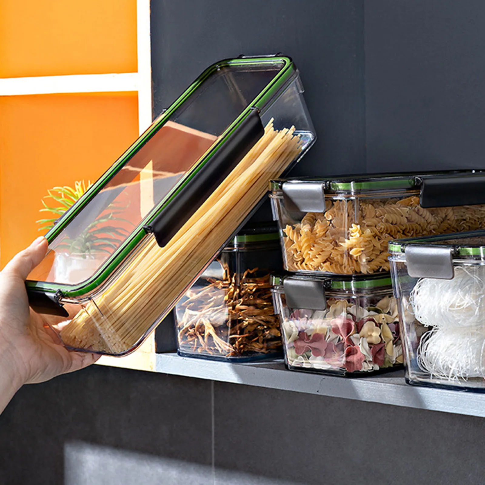 Pasta Container Seal Food Grade Nonstick Pasta Keeper Heat Resistant Airtight Vegetables Fruit Storage Box for Dorms Kitchen 4