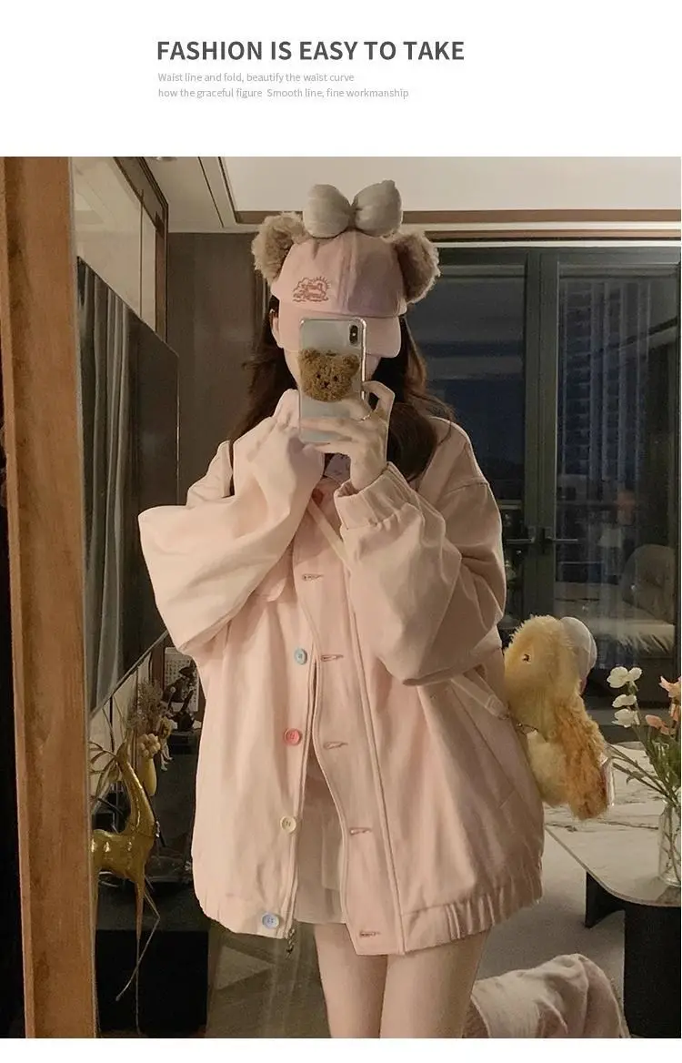 New College Style Dopamine Style Floral Lapel Jacket Women's Spring and Autumn New Design Loose Coat Top
