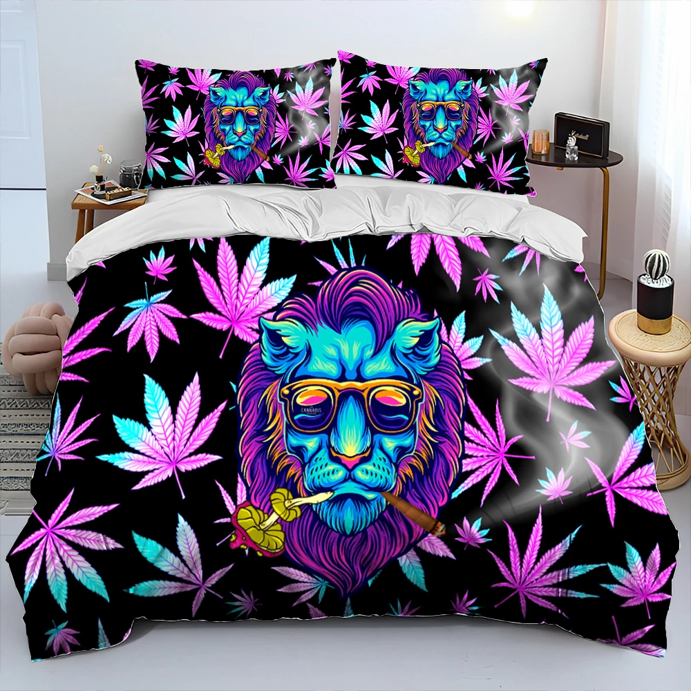 

3D Maple Weed Plants Green Death Skull Bedding Set,Duvet Cover Bed Set Quilt Cover Pillowcase,King Queen Size Bedding Set Adult