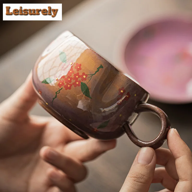 200ml Hand-painted Small Flower Coffee Mug With Plate Latte Cereal Mug Afternoon Tea Mug Cup Saucer Kit Office Water Cup Teaware